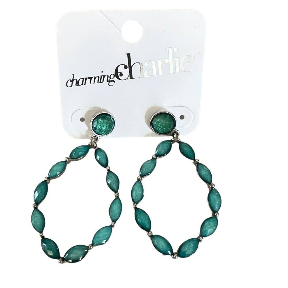 Charming Charlie turquoise rhinestone dangle earrings NWT